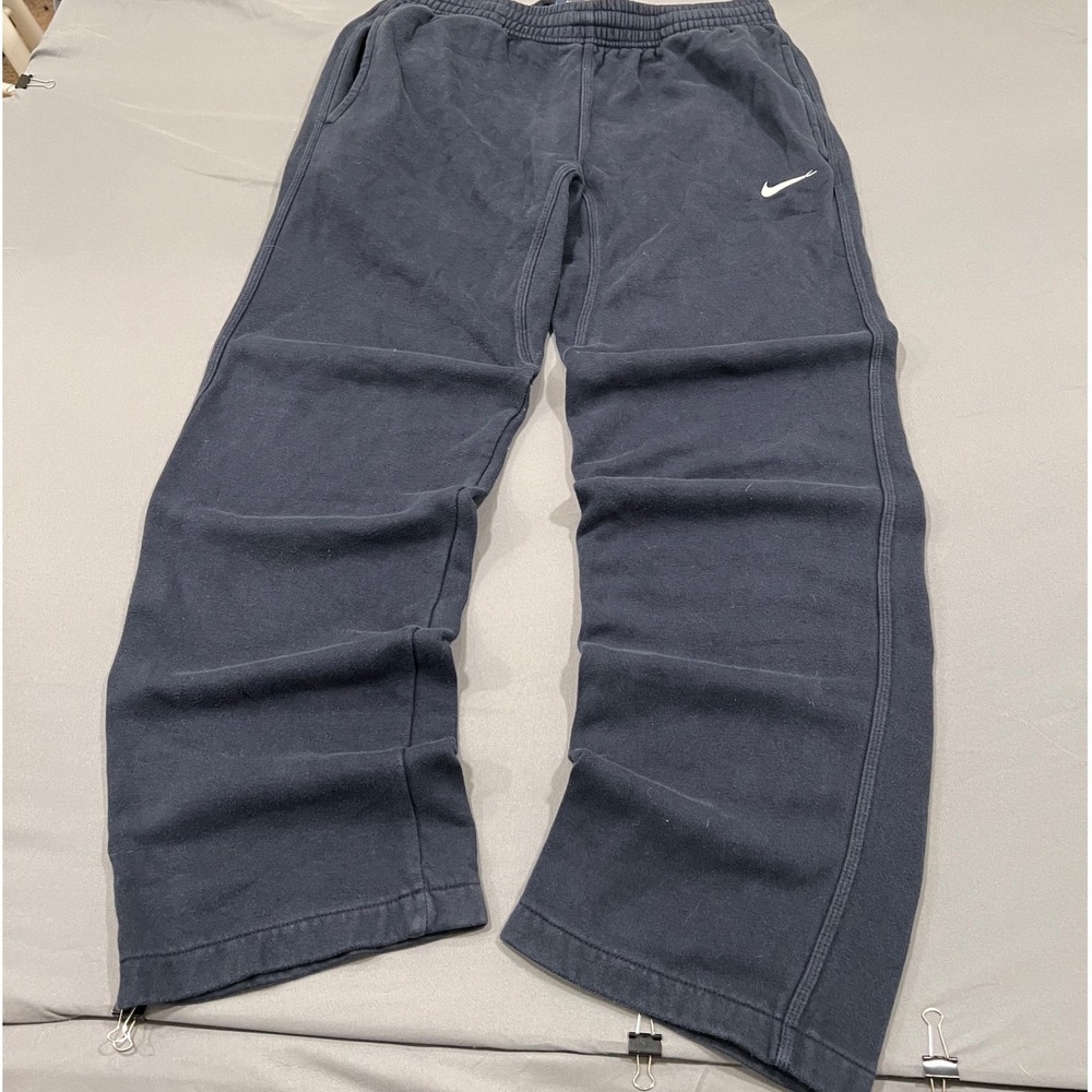 Nike Vintage Navy Blue Open Hem Fleece Sweatpants Baggy Wide Leg Small